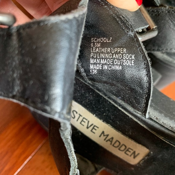 Platform-Block Heels Leather Strap Sandals by Steve Madden, Black, Size 6.5 - Picture 7 of 16